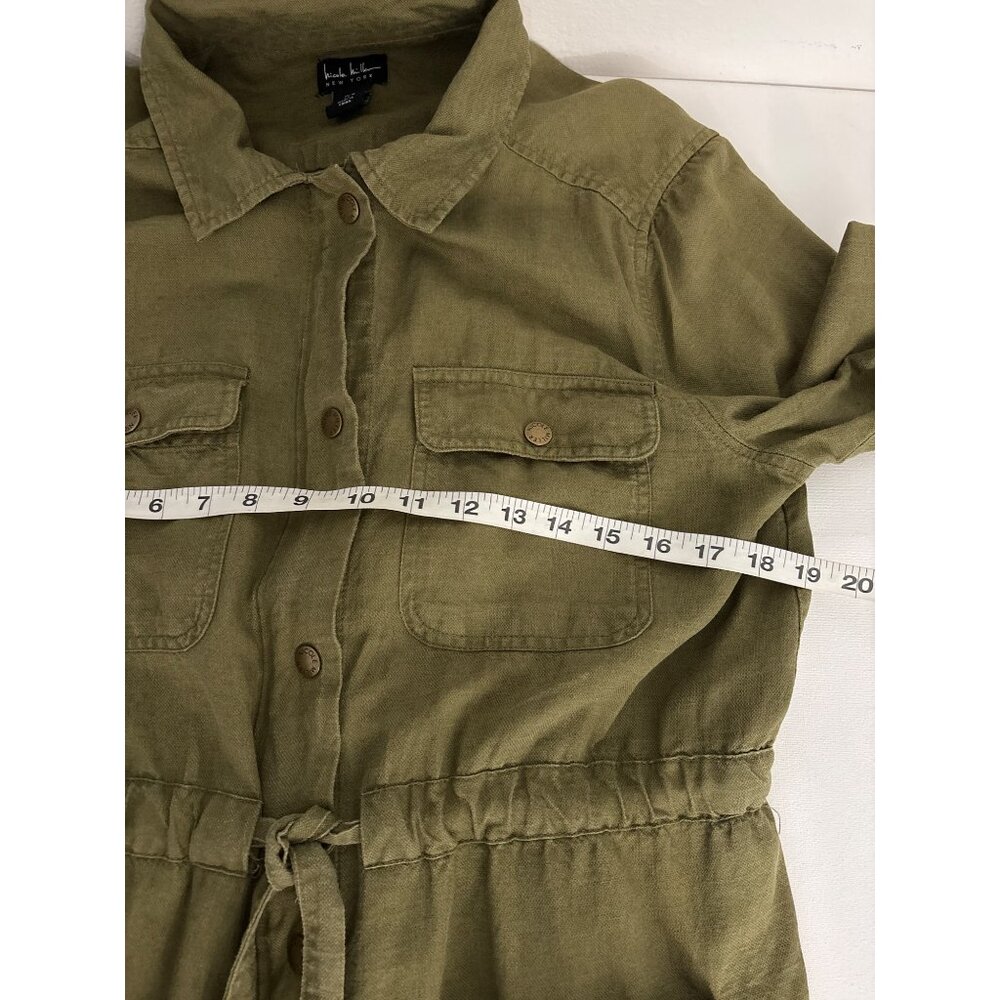 Nicole Miller Jacket M Linen Lyocell Utility Olive Green Cinched Waist Military - Picture 5 of 10